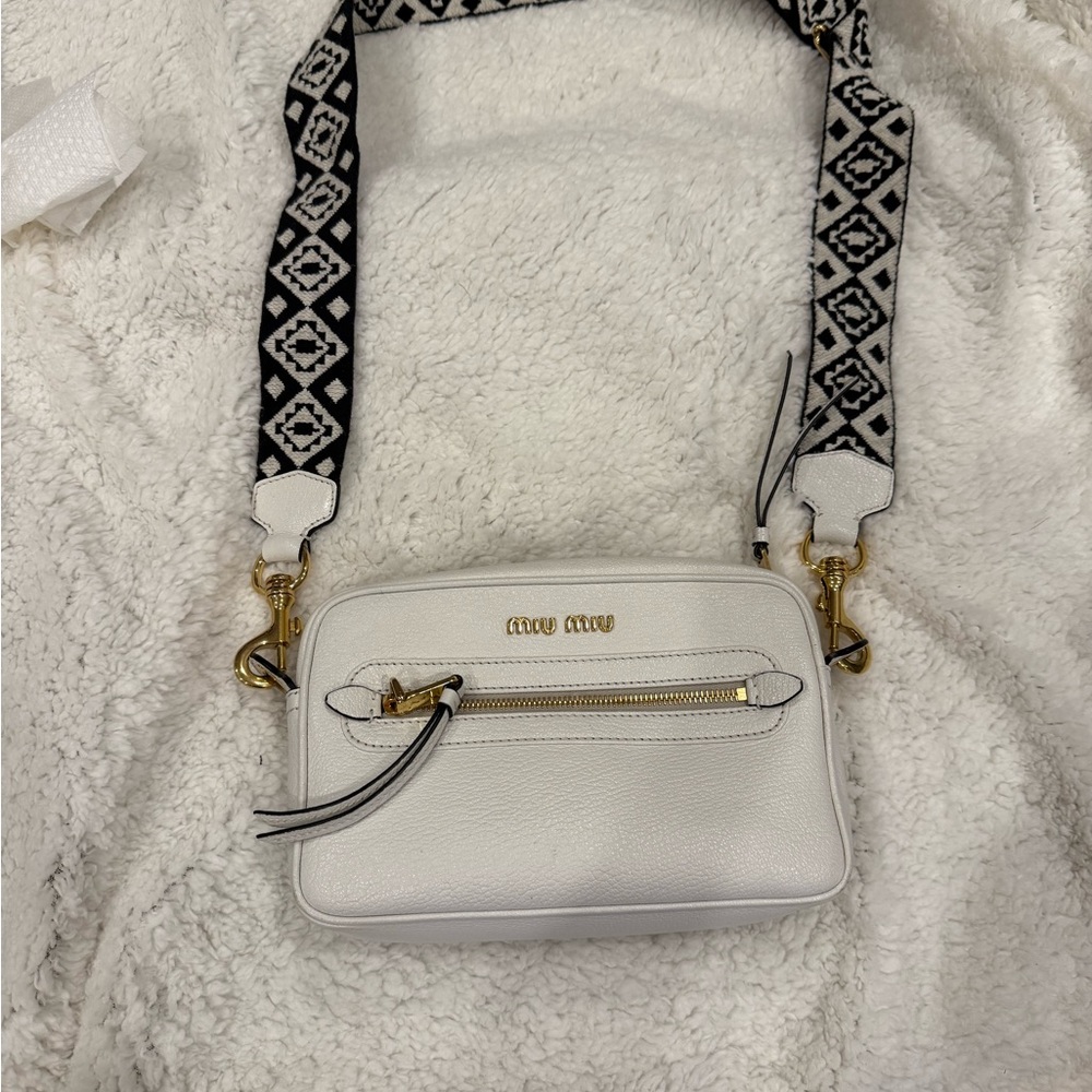 Miu Miu Black and White Crossbody Bag with Geometric Strap